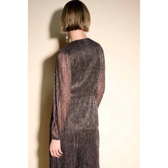 NEW JOSEPH RIBKOFF novelty puff sleeve top in black/rose gold - Picture 3 of 4